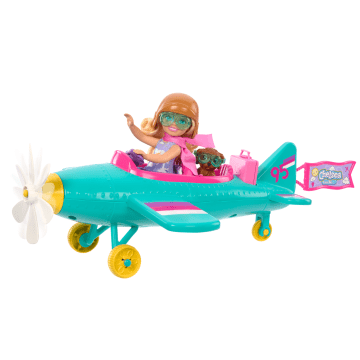 Barbie Chelsea Beroepenpop, Speelset Met Pop En Vliegtuig, 2-Persoons Vliegtuig Met Draaiende Propeller En 7 Accessoires