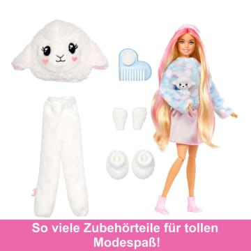 Barbie Cutie Reveal Cozy Cute Serie Puppe und Accessoires, Lämmchen in Dream“ T-Shirt, blonde Haare mit pinken Strähnen und blaue Augen