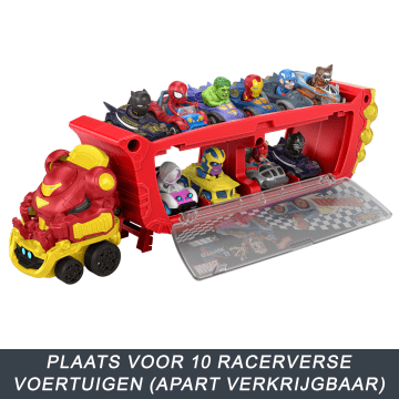 Hot Wheels Racerverse Marvel Hulkbuster Truck, Bewaar Tot Wel 10 Speelgoedwagens, Cabine Kan Worden Losgekoppeld, Met Helm Die Omhoog Kan En Niet-Uitneembare Figuur - Image 5 of 6