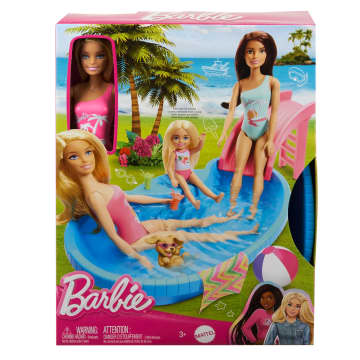 Barbie Coffret de Jeu et Poupée, Blonde, Piscine, Serviette, Boissons