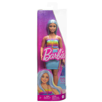 Barbie Fashionista Muñeca Cabello Azul y Vestido de Arcoíris - Imagen 6 de 6