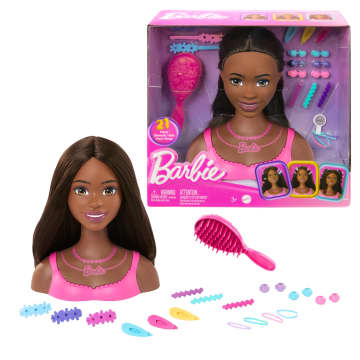 Barbie Doll Styling Head, Brown Hair With 20 Colorful Accessories - Imagen 1 de 6