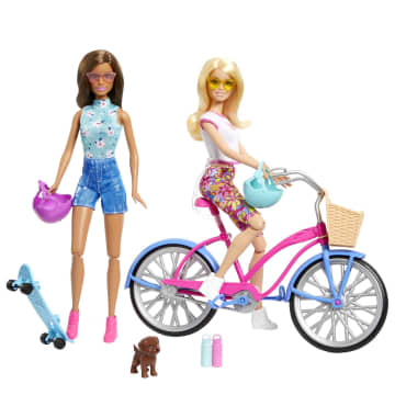 Barbie Backyard Fun Gift Set with 2 Barbie Dolls, Chelsea Doll, Pet  Puppies, Bicycle, Skateboard, Game Table & Accessories
