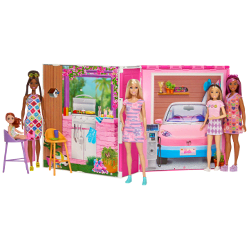 Barbie  Maison Portative et Poupée, 4Pièces, 11Accessoires