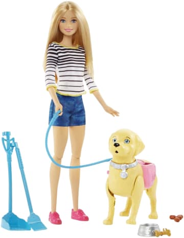 Barbie Walk & Potty Pup Set With Doll & Tail-Activated Pooping Puppy