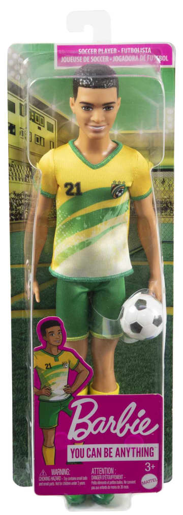Ken Soccer Doll, Cropped Hair, #21 Uniform, Soccer Ball, Cleats,  Socks, 3 & Up