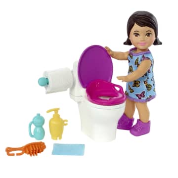 Barbie Small Doll And Accessories, Babysitters Inc. Set With Toilet And 5 Pieces