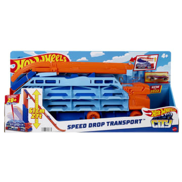 Hot Wheels City Speed Drop Transport Hauler With 1 Toy Car, Stores 20+ 1:64 Scale Vehicles