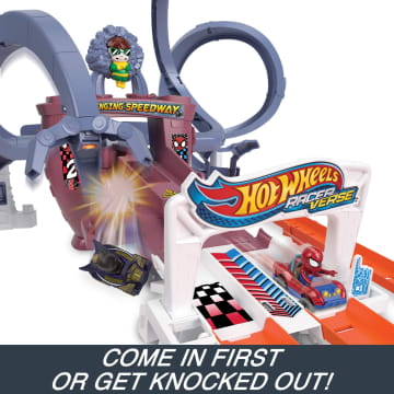 Hot Wheels Racerverse Spider-Man’S Web-Slinging Speedway Track Set With 2 Hot Wheels Racers - Imagen 5 de 6