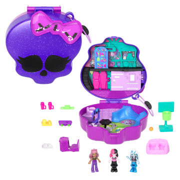 Polly Pocket Monster High Compact With 3 Micro Dolls & 10 Accessories, Opens To High School - Image 1 of 3
