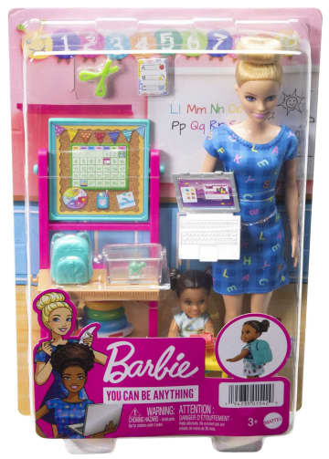 Barbie Teacher Doll (Blonde),Toddler Doll (Brunette), Accessories, 3 & Up