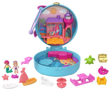Polly Pocket Dolphin Beach Compact Playset With 2 Micro Dolls & Accessories, Travel Toys