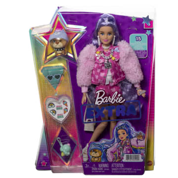 Barbie Extra Fashion Doll with Long Brunette Hair, Pink 2-Piece Outfit,  Accessories & Pet 