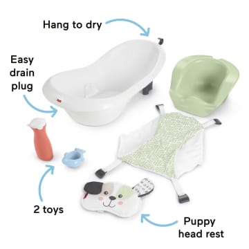 Fisher-Price Baby Bath Tub For Newborn To Toddler, 4-In-1 Sling 'n Seat, Puppy Perfection