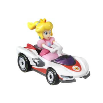 Hot Wheels Mario Kart Vehículo de Juguete Paquete de 4 con Shy Guy Naranja, Mario, Princesa Peach y Yoshi
