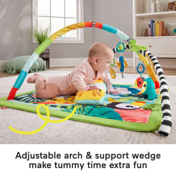 Fisher-Price 3-In-1 Rainforest Sensory Gym Tummy Wedge With 6 Baby Toys Newborn To Toddler