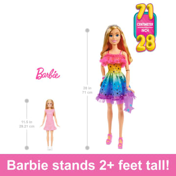 Large Barbie Doll, 28 inches Tall, Blond Hair And Rainbow Dress - Imagem 2 de 6