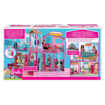 Barbie 3-Story Townhouse Dollhouse With Elevator, Swing Chair, Furniture And Accessories