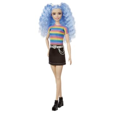 Barbie Fashionista Doll 170 With Blue Hair And Rainbow Striped Shirt