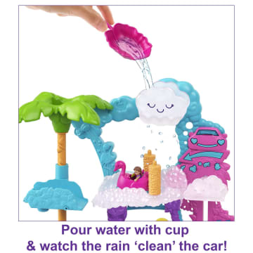 Polly Pocket Pollyville Flamingo Fun Car Wash, 2 Micro Dolls, 4 & Up