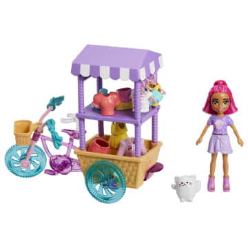 Polly Pocket Treats & Trends Bicycle Cart 3-inch Doll, 25 Play Pieces