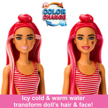 Barbie Pop Reveal Fruit Series Watermelon Crush Doll, 8 Surprises Include Pet, Slime, Scent & Color Change - Imagen 4 de 6