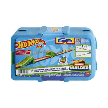 Hot Wheels Track Set And Toy Car, 10 Toxic-themed Track Building Pieces With Storage Box