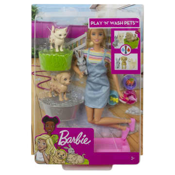 Barbie Doll Play ‘n’ Wash Pets Playset With Color Change Animals, Kids Toys