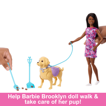 Barbie Life in The City Brooklyn Doll With Walk & Potty Dog, Toy Set With Tail-Activated Pooping Pet Puppy