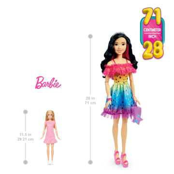 Large Barbie Doll, 28 Inches Tall, Black Hair And Rainbow Dress - Image 5 of 6