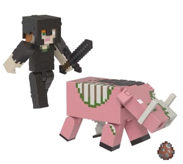 Minecraft Vanilla Figura de Brinquedo Pacote Alex Armadura de Netherita e Zoglin de 3.25