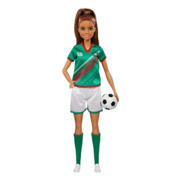 Barbie Soccer Doll, Brunette, #16 Uniform, Soccer Ball, Cleats,  Socks, 3 & Up