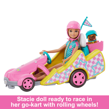 Barbie Stacie Racer Doll With Go Kart Toy Car Dog Accessories Sticker Sheet