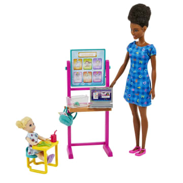 Barbie Teacher Playset With Brunette Doll, Small Doll And Accessories Like Flip Board, Desk And More