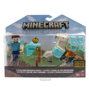 Minecraft Vanilla Figura de Brinquedo Pacote Steve e Cavalo com Armadura de 3.25