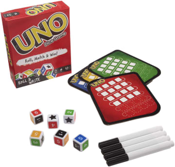 UNO Family Dice Game With Dry Erase Boards And Markers