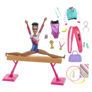 Barbie Gymnastics Playset: Brunette Barbie Doll With Twirling Feature, Balance Beam, 15+ Accessories, Ages 3 To 7 Years Old