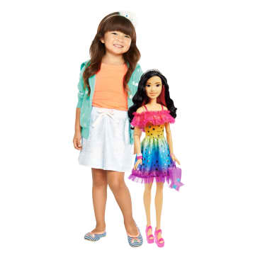 Large Barbie Doll, 28 Inches Tall, Black Hair And Rainbow Dress - Image 1 of 6
