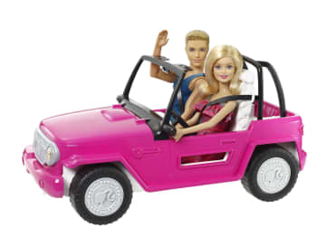 Barbie Beach Cruiser Set With Barbie And Ken Dolls, Pink 2-Seater Toy Car