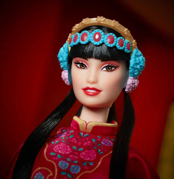 Barbie Signature Lunar New Year Collectible Doll In Red Floral Robe Inspired By Peking Opera