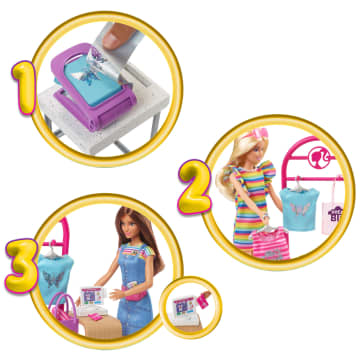 Barbie Make & Sell Boutique Playset With Brunette Doll, Foil Design Tools, Clothes & Accessories - Imagem 3 de 6