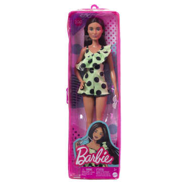 Barbie Fashionistas Doll #200 With Long Straight Brown Hair, Polka Dot Romper And Accessories
