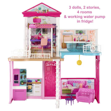 Barbie Dollhouse And Furniture Set With 3 Dolls