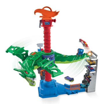 Hot Wheels City Air Attack Robo Dragon Play Set Motorized With Different Sounds And 1 Hot Wheels Car