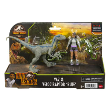Jurassic World Dinosaurio de Juguete Yaz, Velociraptor, Compys y Compass