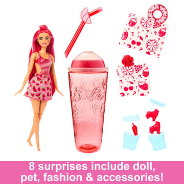 Barbie Pop Reveal Fruit Series Watermelon Crush Doll, 8 Surprises Include Pet, Slime, Scent & Color Change - Imagen 3 de 6