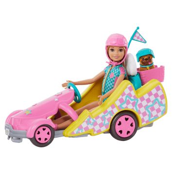 Barbie-Poupée Stacie Karting, Avec Kart, Chien et Accessoires
