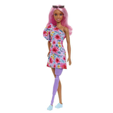 Barbie Fashionista Muñeca Vestido Floral y Cabello Rosa
