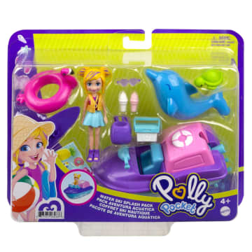 Polly Pocket Water Ski Splash Pack Playset, Boat With Flip Feature & 3-In/7.62-Cm Polly Doll,