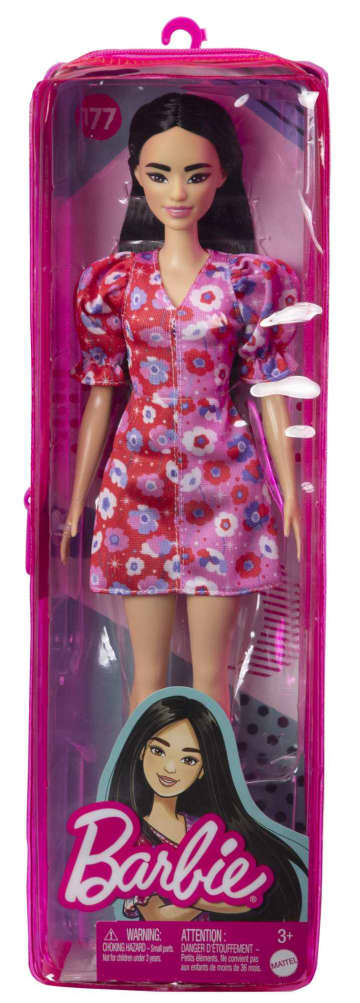 Barbie Fashionistas Doll #177 With Black Hair In Floral Dress & Strappy Heels